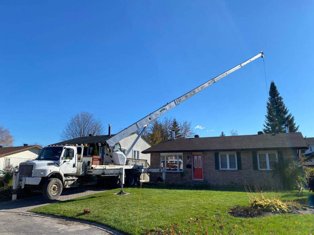Next Level Tree Services Ottawa backyard tree removal crane truck
